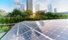 Solar Power Plant in modern city,Sustainable Renewable Energy. Solar Power Plant in modern city,Sustainable Renewable Energy